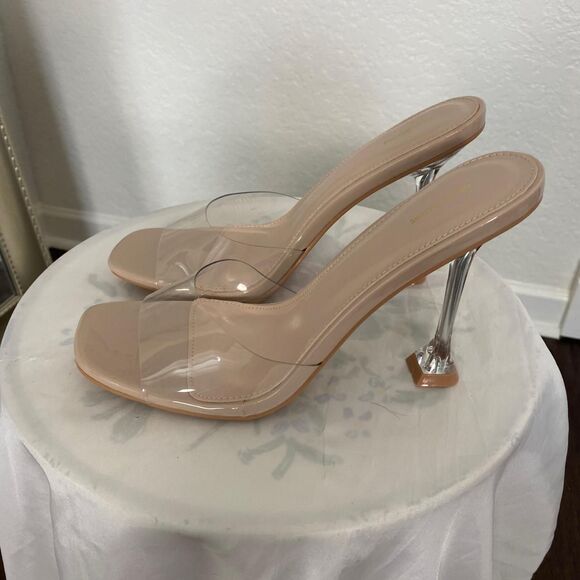 Prettylittlething PLT new Clear Heel Block Mules Stiletto Kitten Heel Sandals 9 - Picture 2 of 9